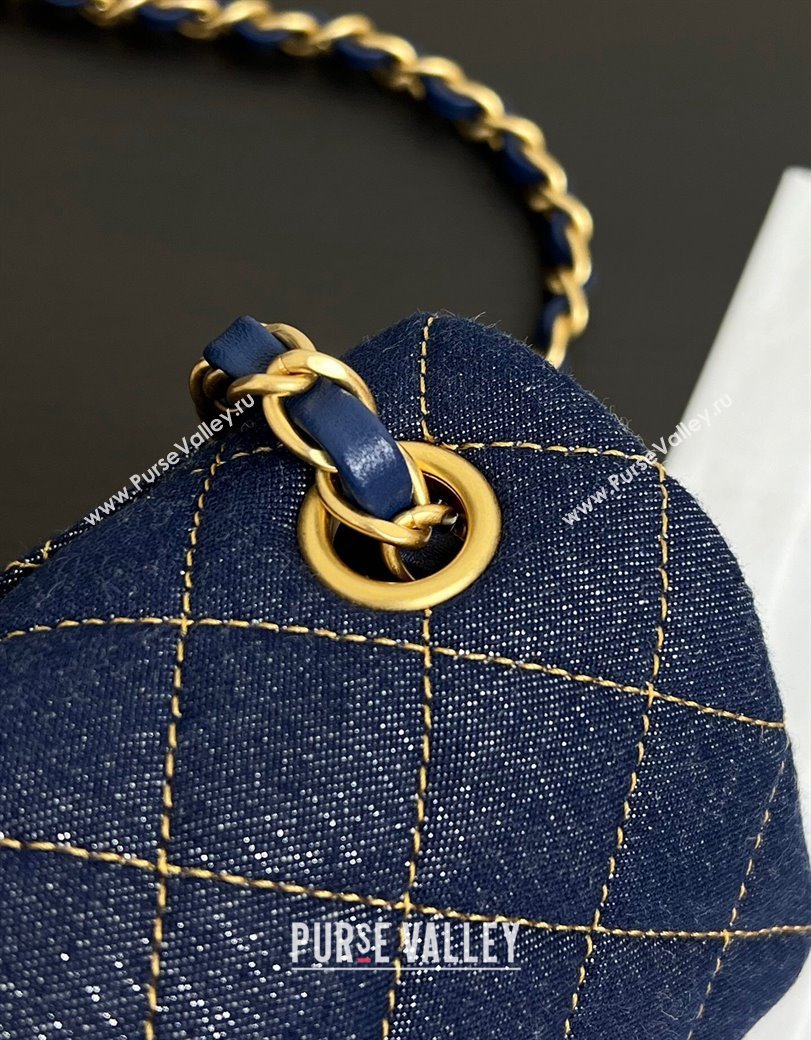 Chanel Quilted Denim Classic Mini Flap bag A01116 Dark Blue 2024 1206 (yezi-241206020)