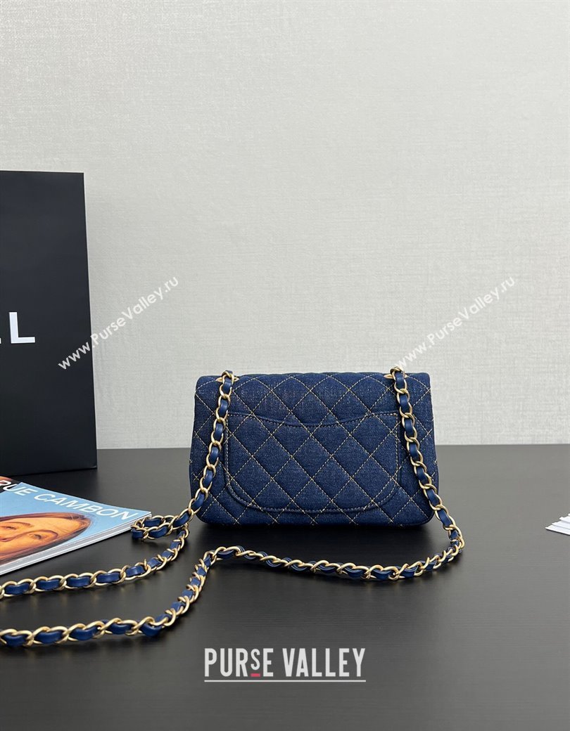 Chanel Quilted Denim Classic Mini Flap bag A01116 Dark Blue 2024 1206 (yezi-241206020)