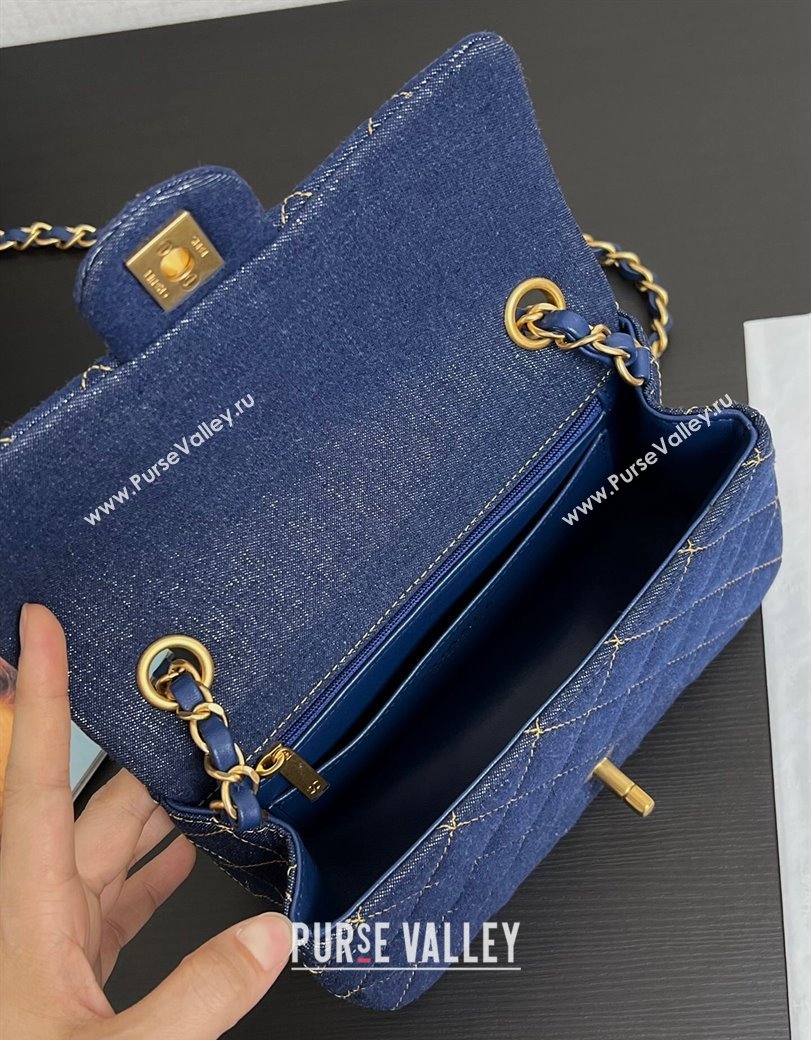 Chanel Quilted Denim Classic Mini Flap bag A01116 Dark Blue 2024 1206 (yezi-241206020)