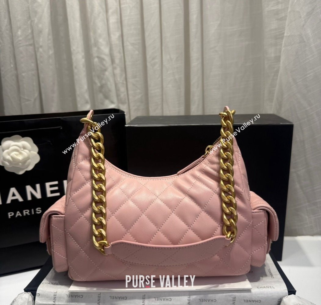 Chanel Shiny Lambskin Large Hobo Bag AS5339 Light Pink 2024 1206 (yezi-241206007)