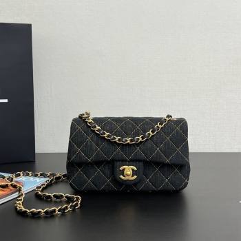 Chanel Quilted Denim Classic Mini Flap bag A01116 Black 2024 1206 (yezi-241206021)