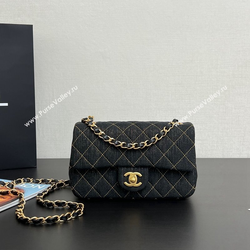 Chanel Quilted Denim Classic Mini Flap bag A01116 Black 2024 1206 (yezi-241206021)