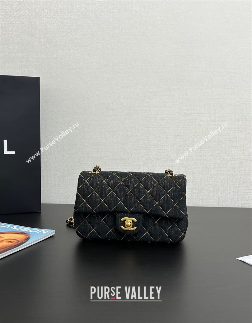 Chanel Quilted Denim Classic Mini Flap bag A01116 Black 2024 1206 (yezi-241206021)