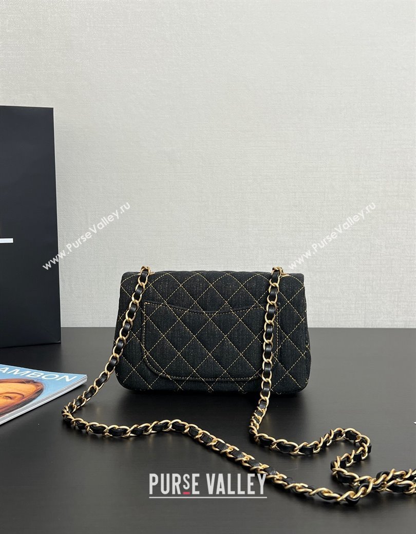 Chanel Quilted Denim Classic Mini Flap bag A01116 Black 2024 1206 (yezi-241206021)