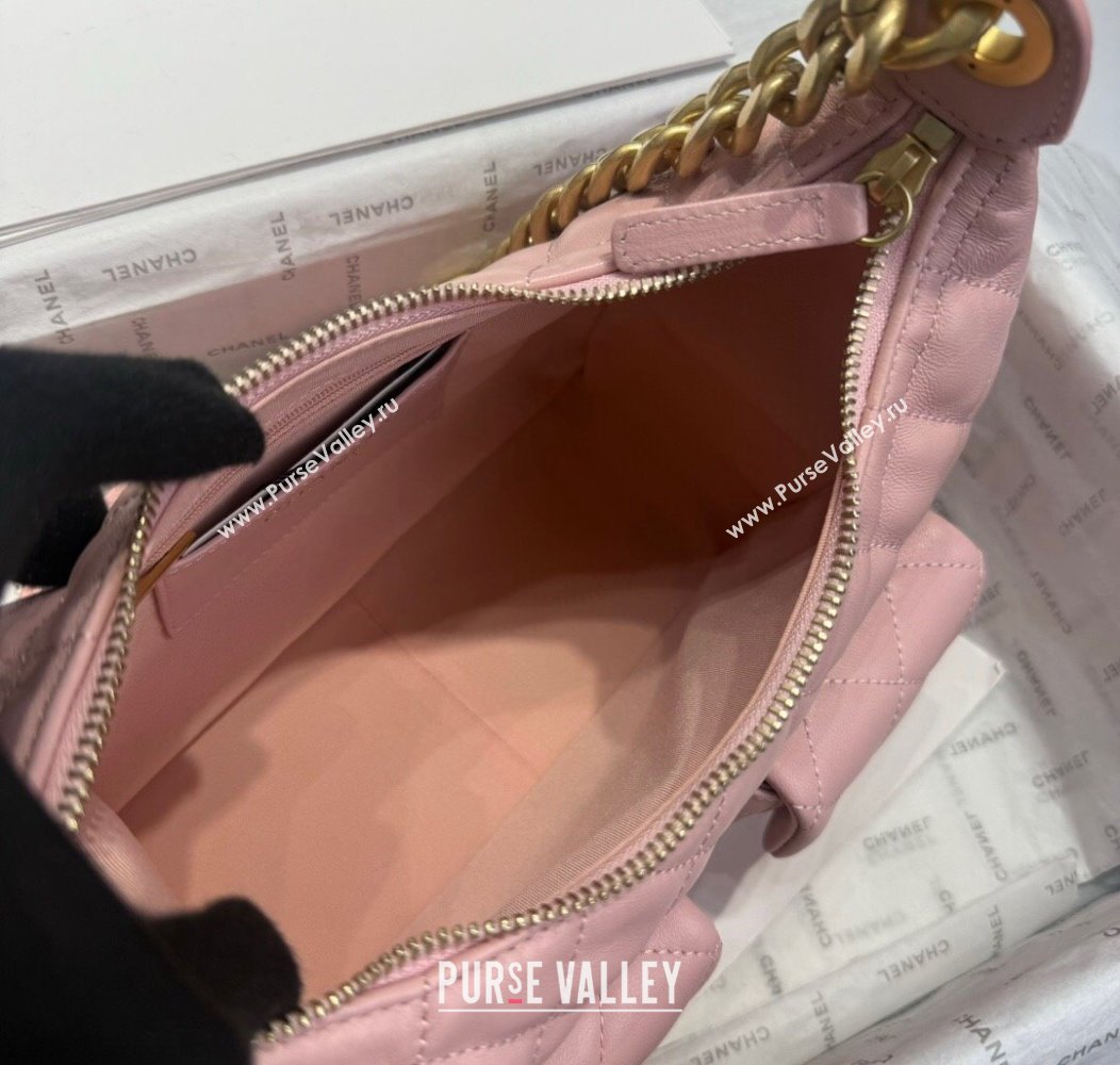 Chanel Shiny Lambskin Large Hobo Bag AS5339 Light Pink 2024 1206 (yezi-241206007)