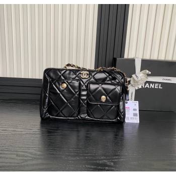 Chanel Shiny Calfskin Large Bowling Bag with Pockets AS4933 Black 2024 (yezi-241207001)