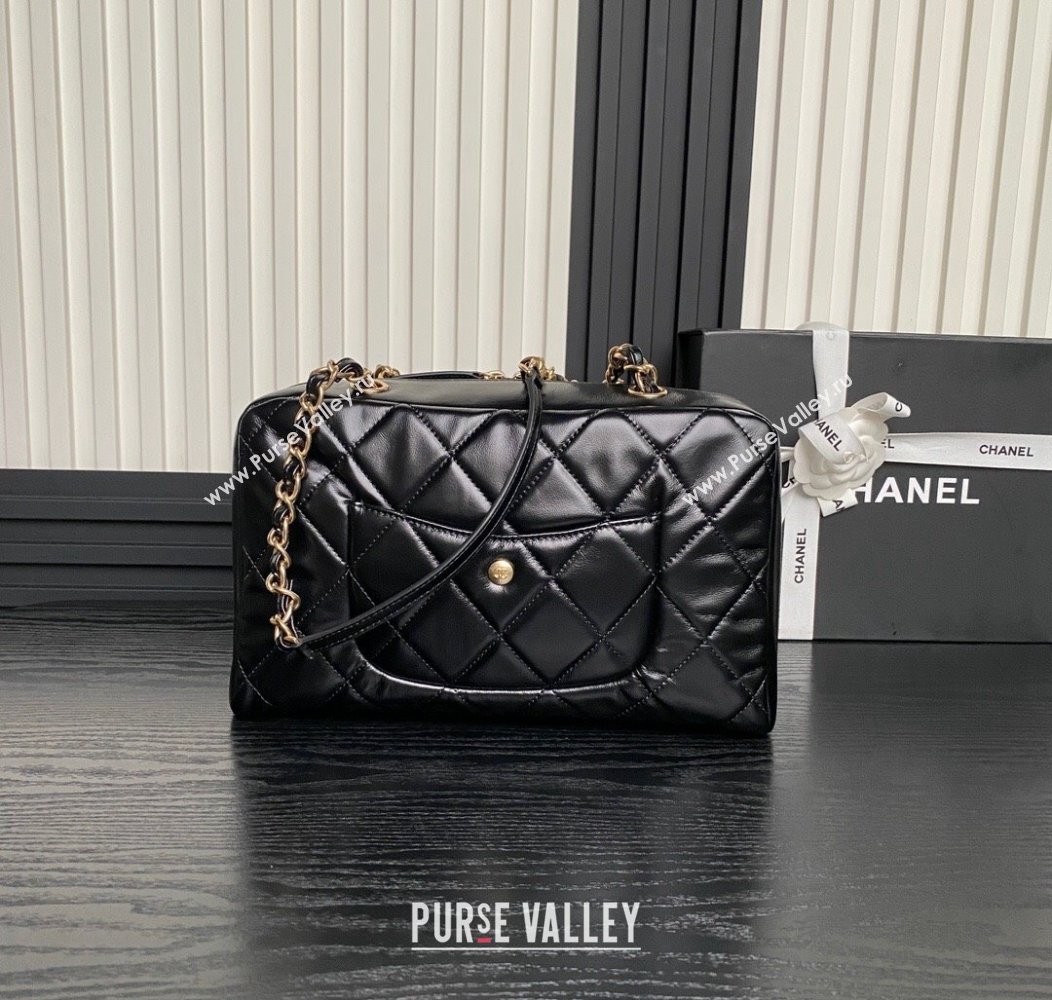 Chanel Shiny Calfskin Large Bowling Bag with Pockets AS4933 Black 2024 (yezi-241207001)