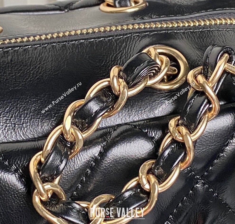 Chanel Shiny Calfskin Large Bowling Bag with Pockets AS4933 Black 2024 (yezi-241207001)