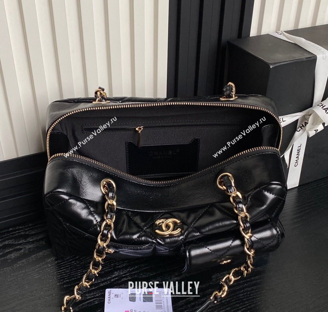 Chanel Shiny Calfskin Large Bowling Bag with Pockets AS4933 Black 2024 (yezi-241207001)