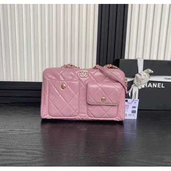 Chanel Shiny Calfskin Large Bowling Bag with Pockets AS4933 Light Pink 2024 (yezi-241207002)