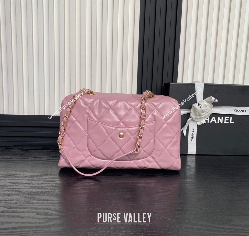 Chanel Shiny Calfskin Large Bowling Bag with Pockets AS4933 Light Pink 2024 (yezi-241207002)