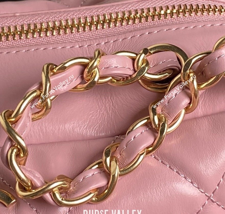 Chanel Shiny Calfskin Large Bowling Bag with Pockets AS4933 Light Pink 2024 (yezi-241207002)