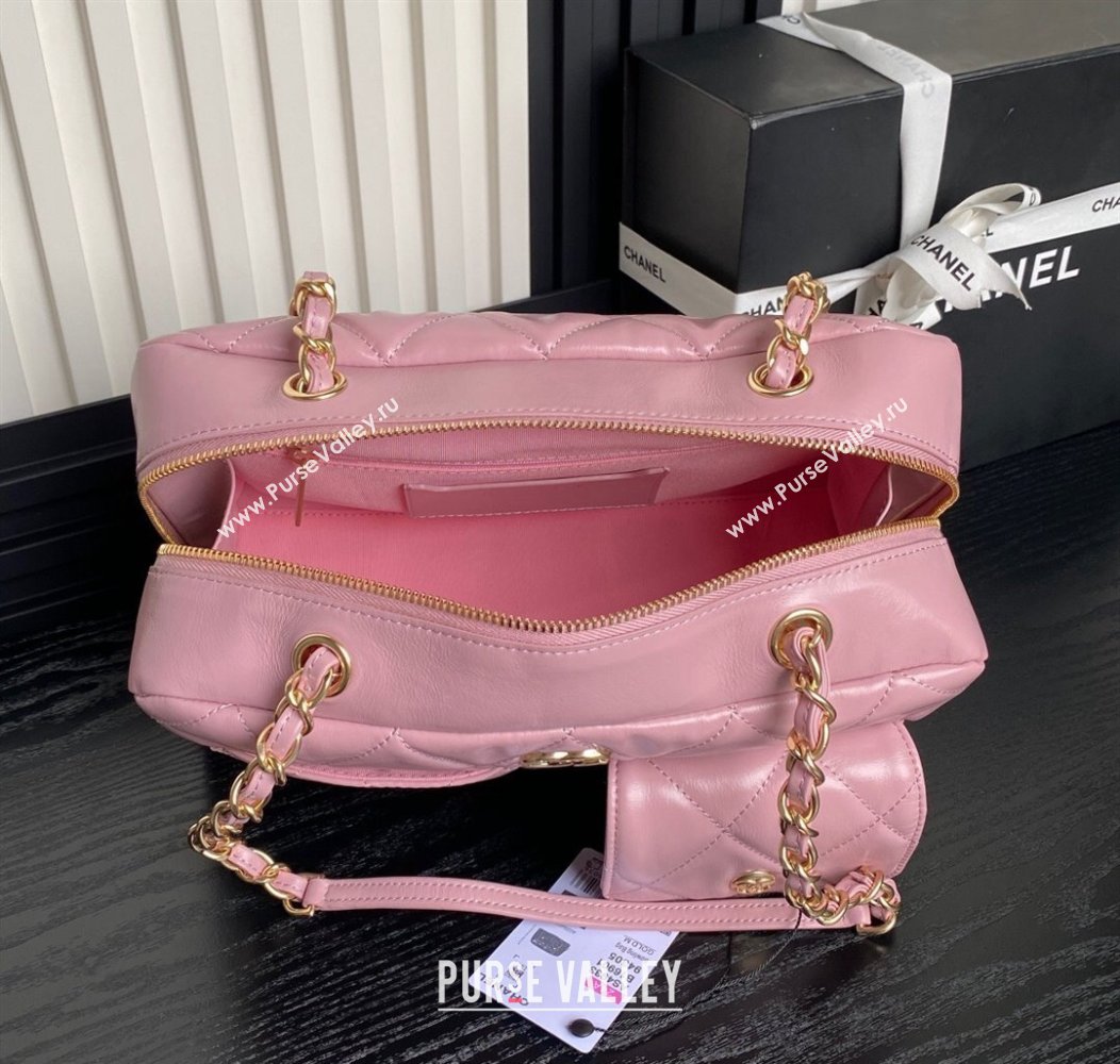 Chanel Shiny Calfskin Large Bowling Bag with Pockets AS4933 Light Pink 2024 (yezi-241207002)