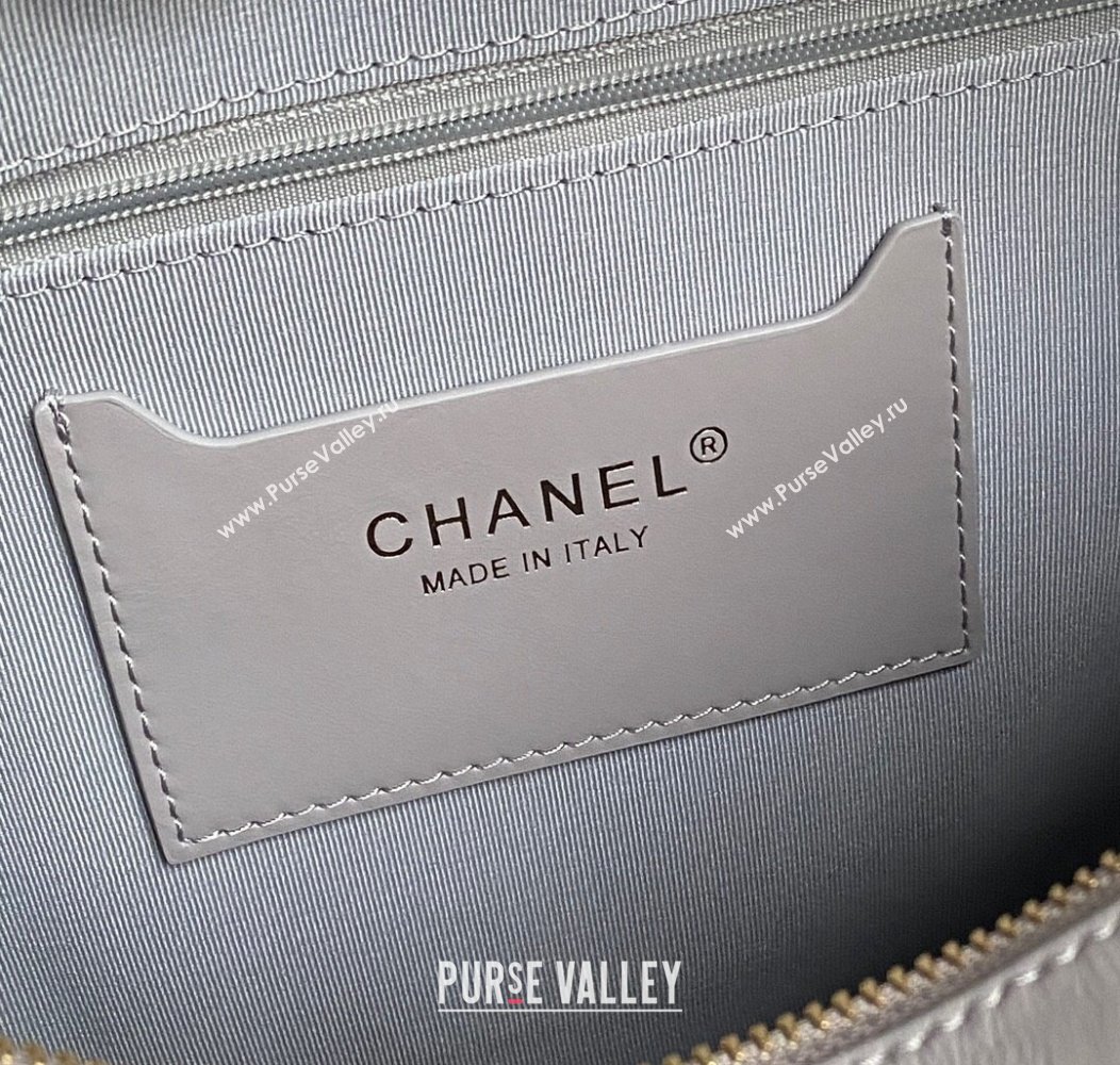 Chanel Shiny Calfskin Large Bowling Bag with Pockets AS4933 Light Grey 2024 (yezi-241207003)