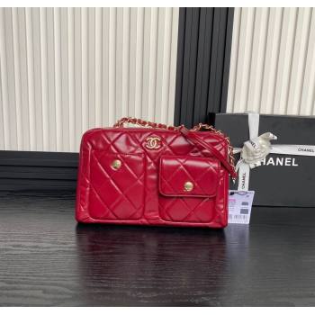 Chanel Shiny Calfskin Large Bowling Bag with Pockets AS4933 Red 2024 (yezi-241207004)