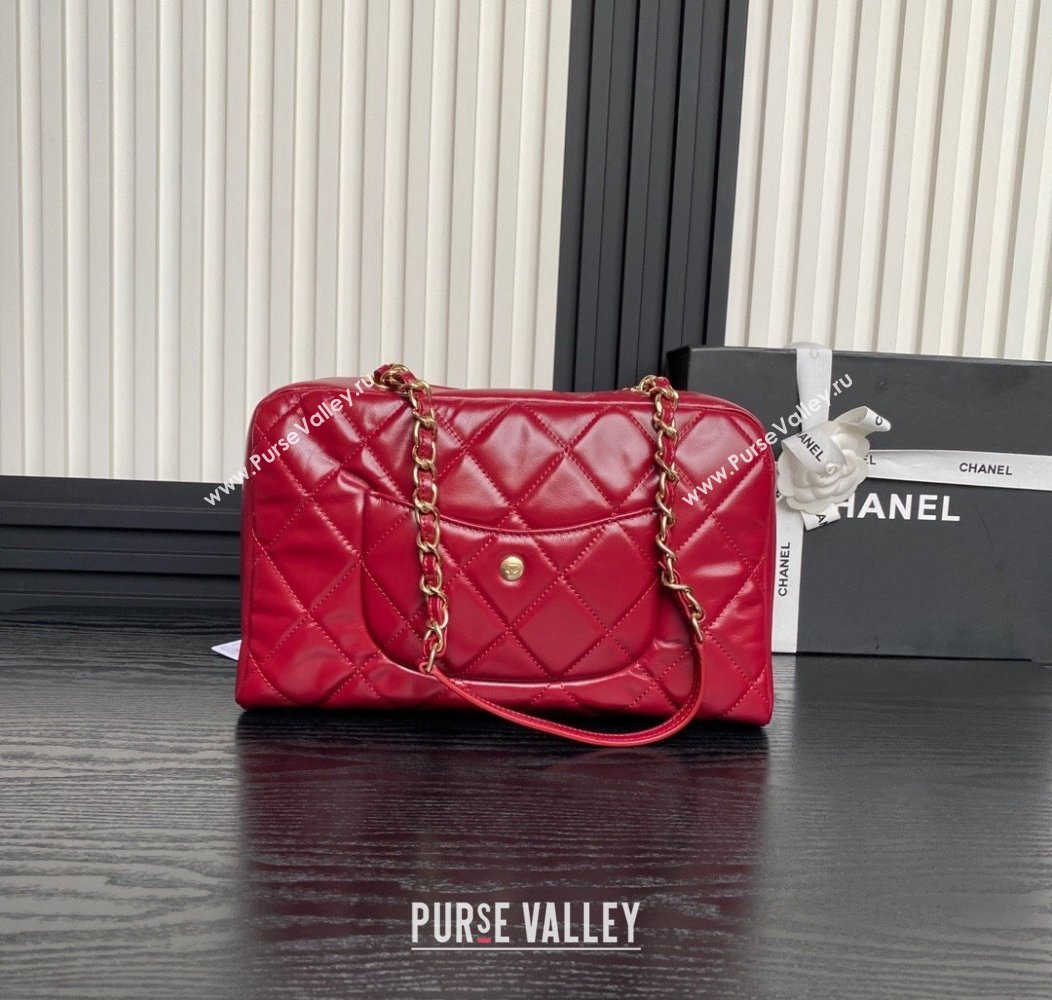 Chanel Shiny Calfskin Large Bowling Bag with Pockets AS4933 Red 2024 (yezi-241207004)