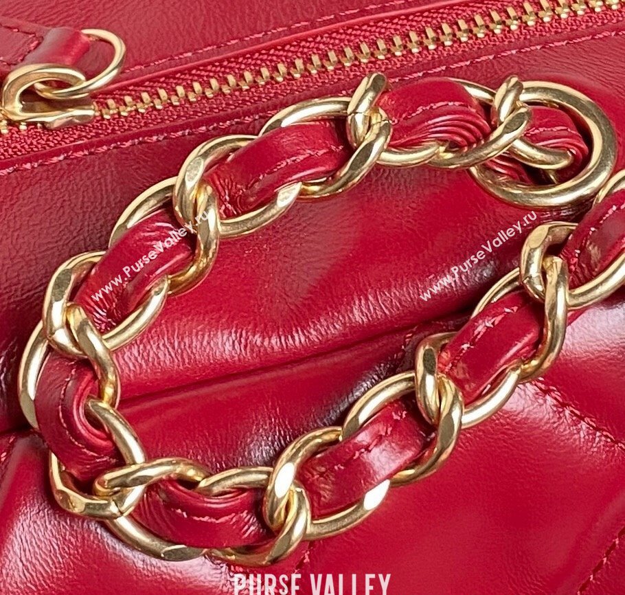 Chanel Shiny Calfskin Large Bowling Bag with Pockets AS4933 Red 2024 (yezi-241207004)