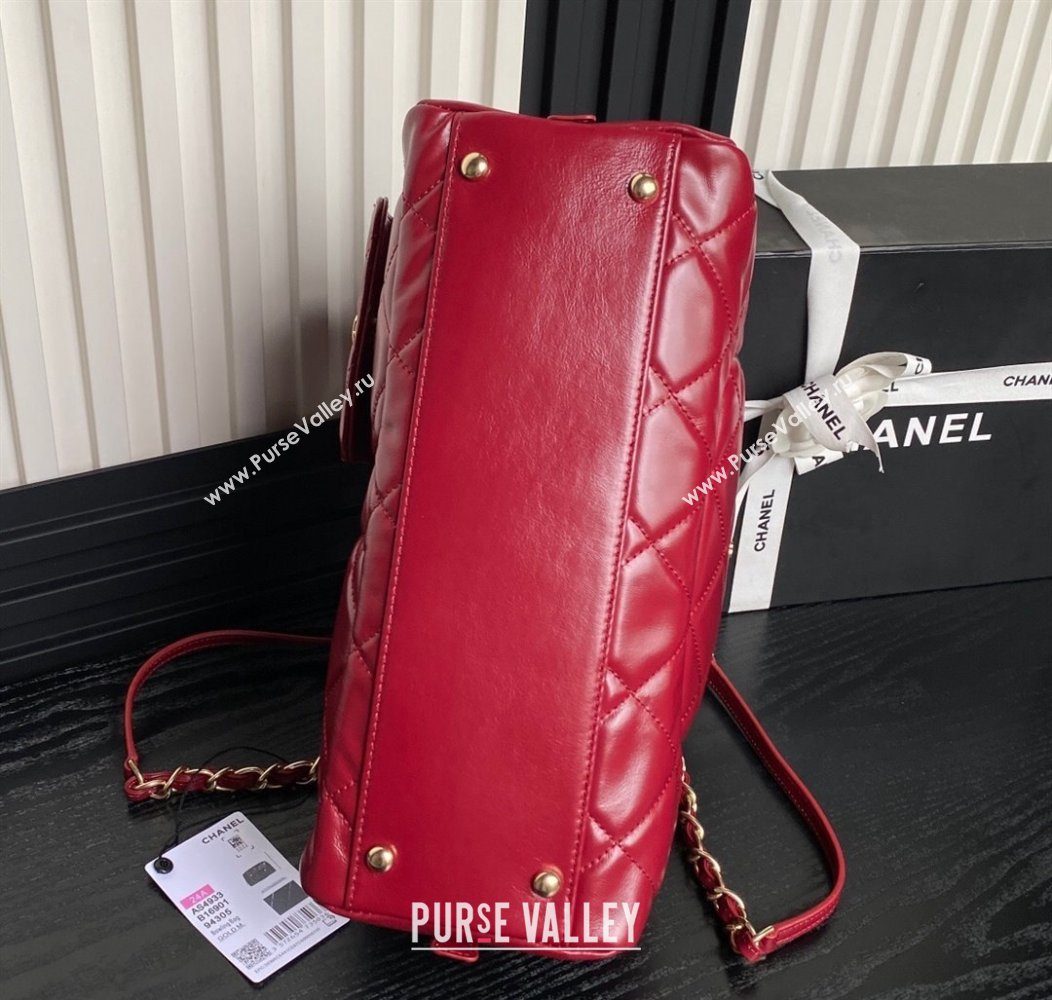 Chanel Shiny Calfskin Large Bowling Bag with Pockets AS4933 Red 2024 (yezi-241207004)