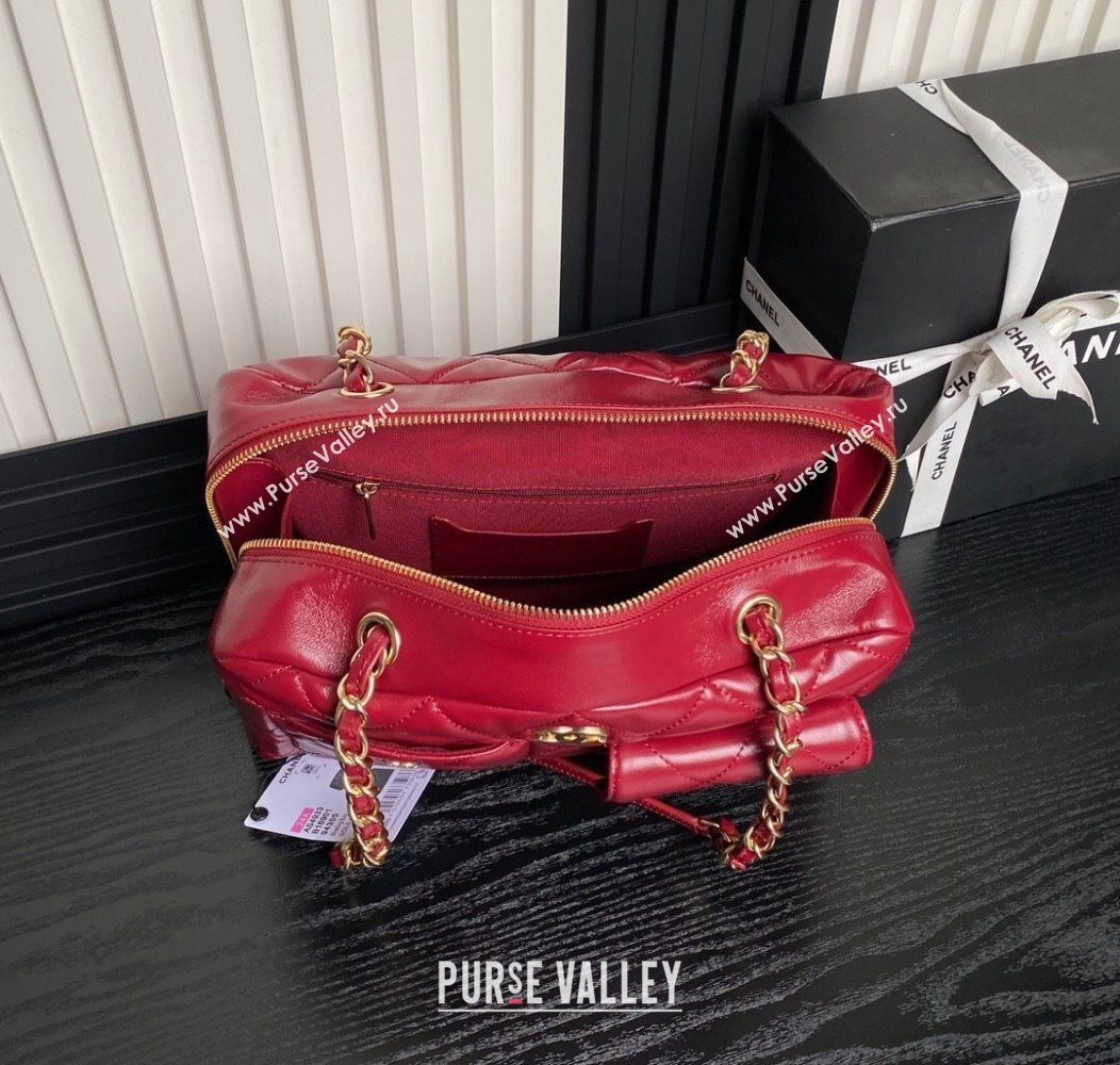 Chanel Shiny Calfskin Large Bowling Bag with Pockets AS4933 Red 2024 (yezi-241207004)