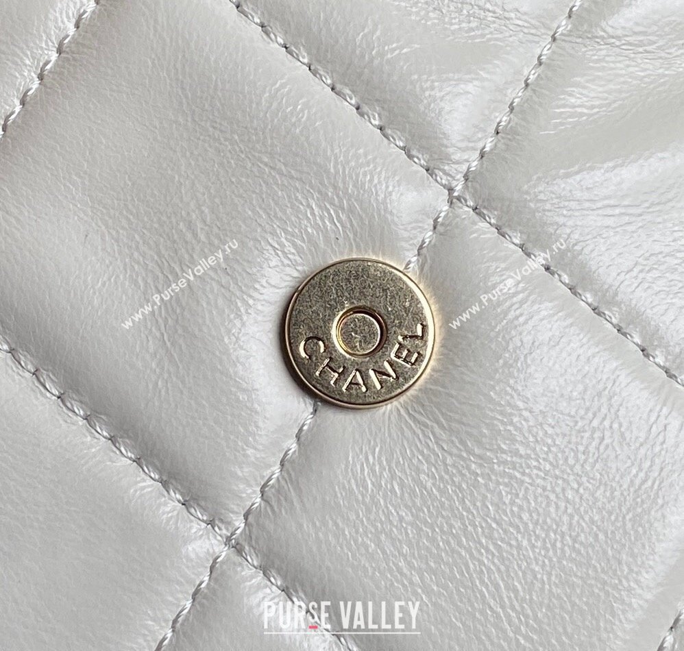 Chanel Shiny Calfskin Large Bowling Bag with Pockets AS4933 White 2024 (yezi-241207005)