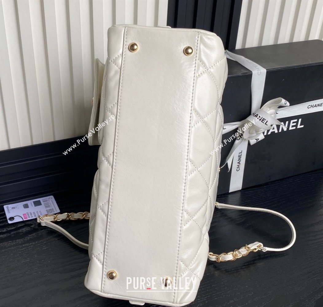 Chanel Shiny Calfskin Large Bowling Bag with Pockets AS4933 White 2024 (yezi-241207005)