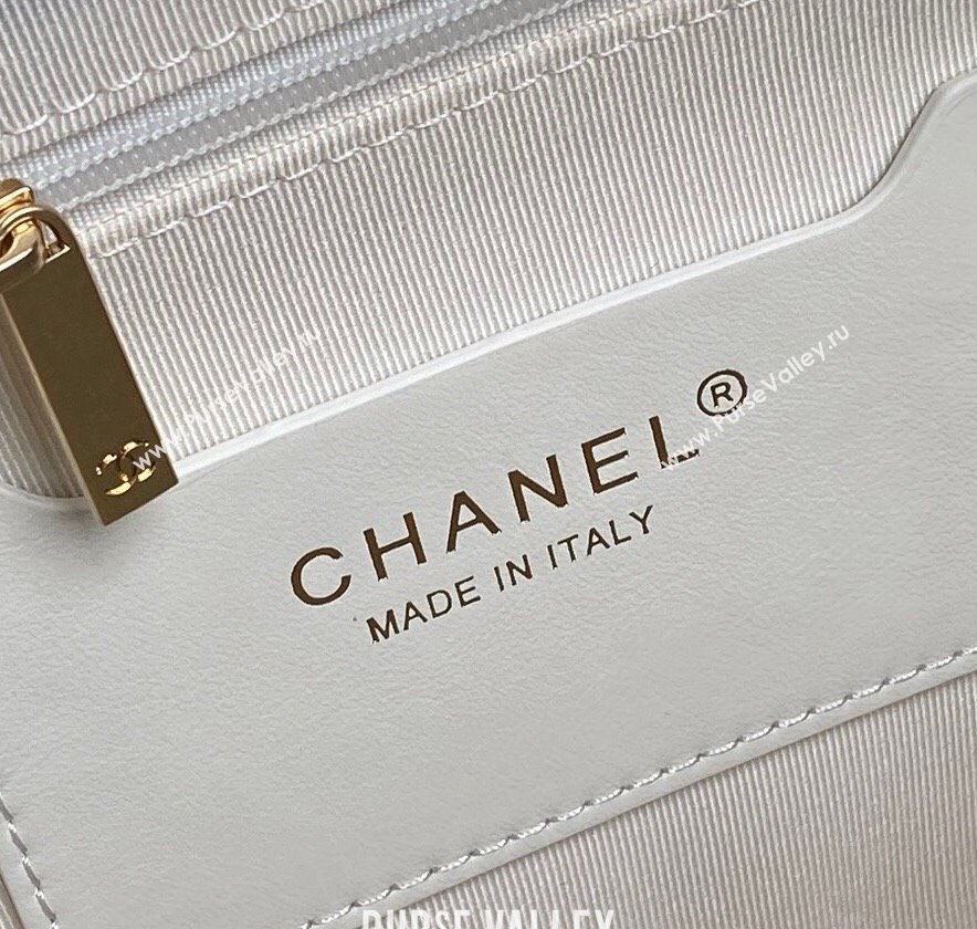 Chanel Shiny Calfskin Large Bowling Bag with Pockets AS4933 White 2024 (yezi-241207005)