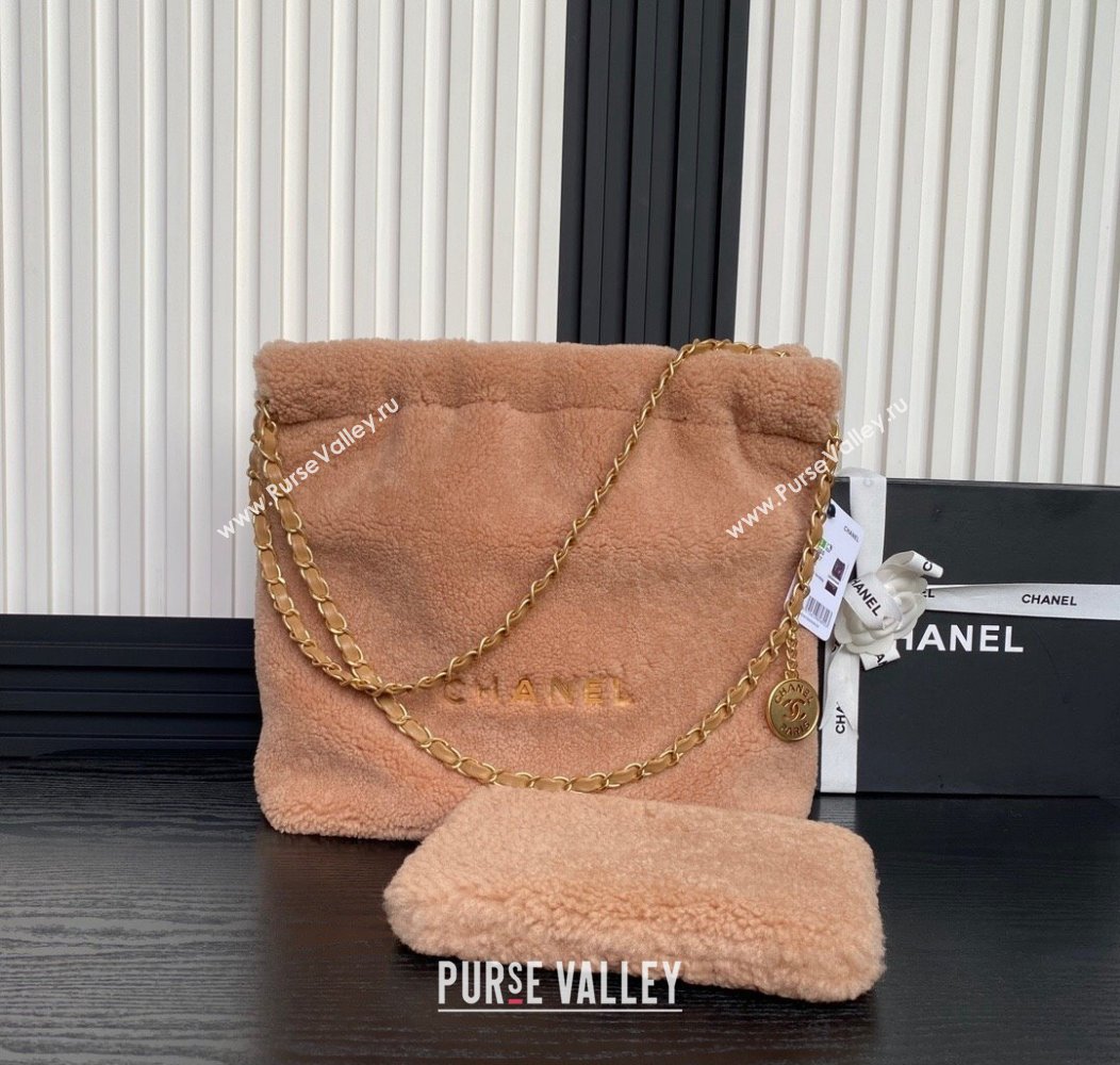 Chanel 22 Shearling Small Shopping Bag AS3260 Light Brown 2024 (yezi-241207006)