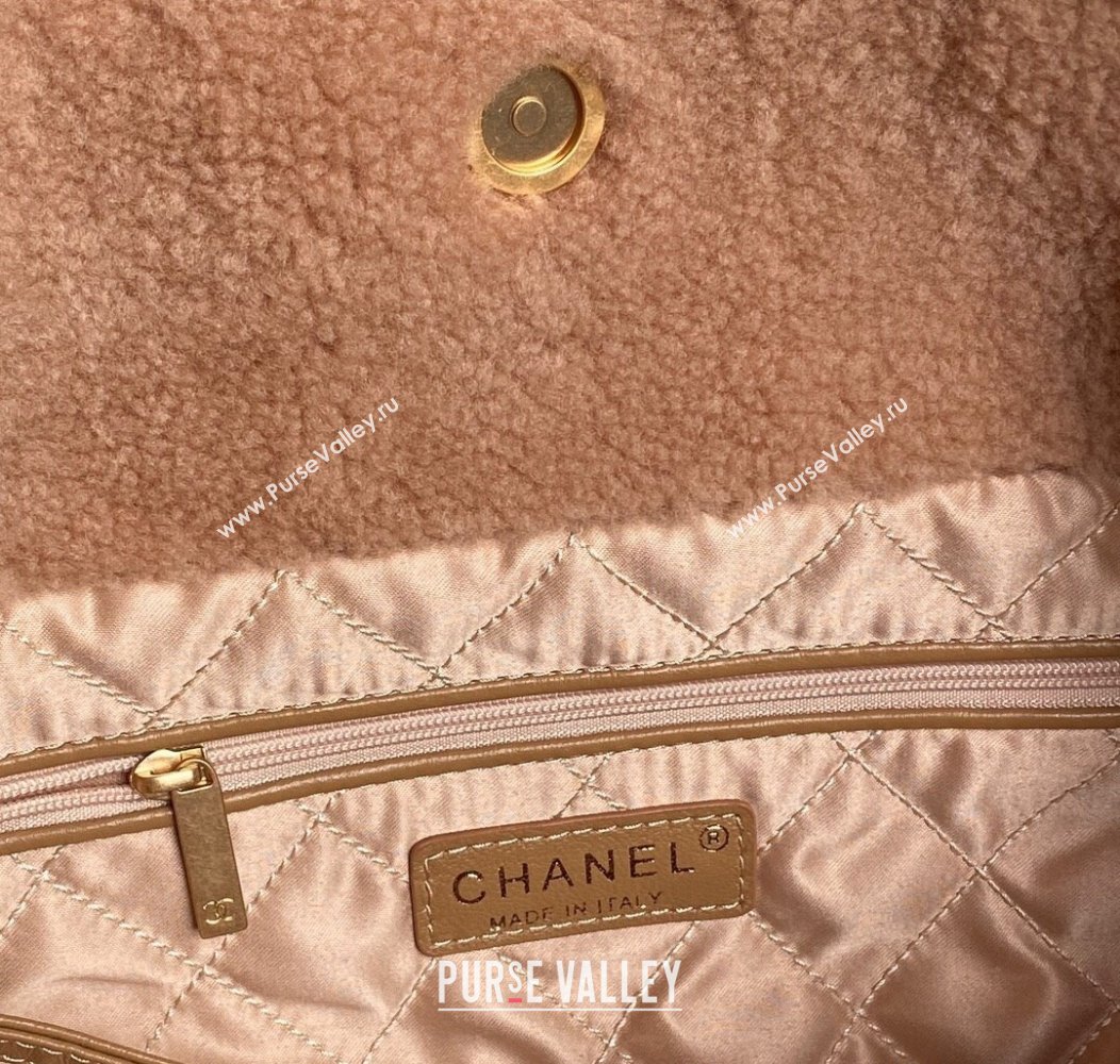 Chanel 22 Shearling Small Shopping Bag AS3260 Light Brown 2024 (yezi-241207006)