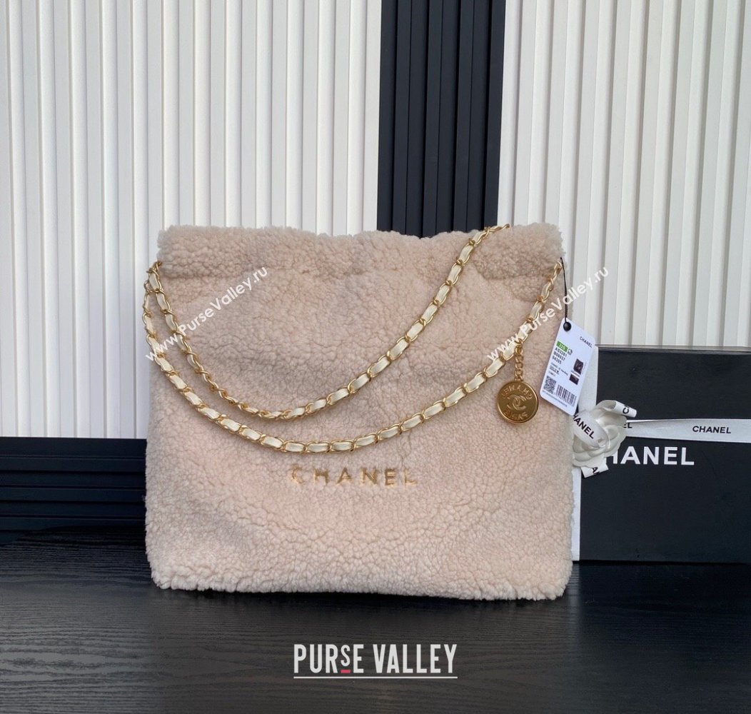 Chanel 22 Shearling Shopping Bag AS3261 Pale Pink 2024 (yezi-241207009)