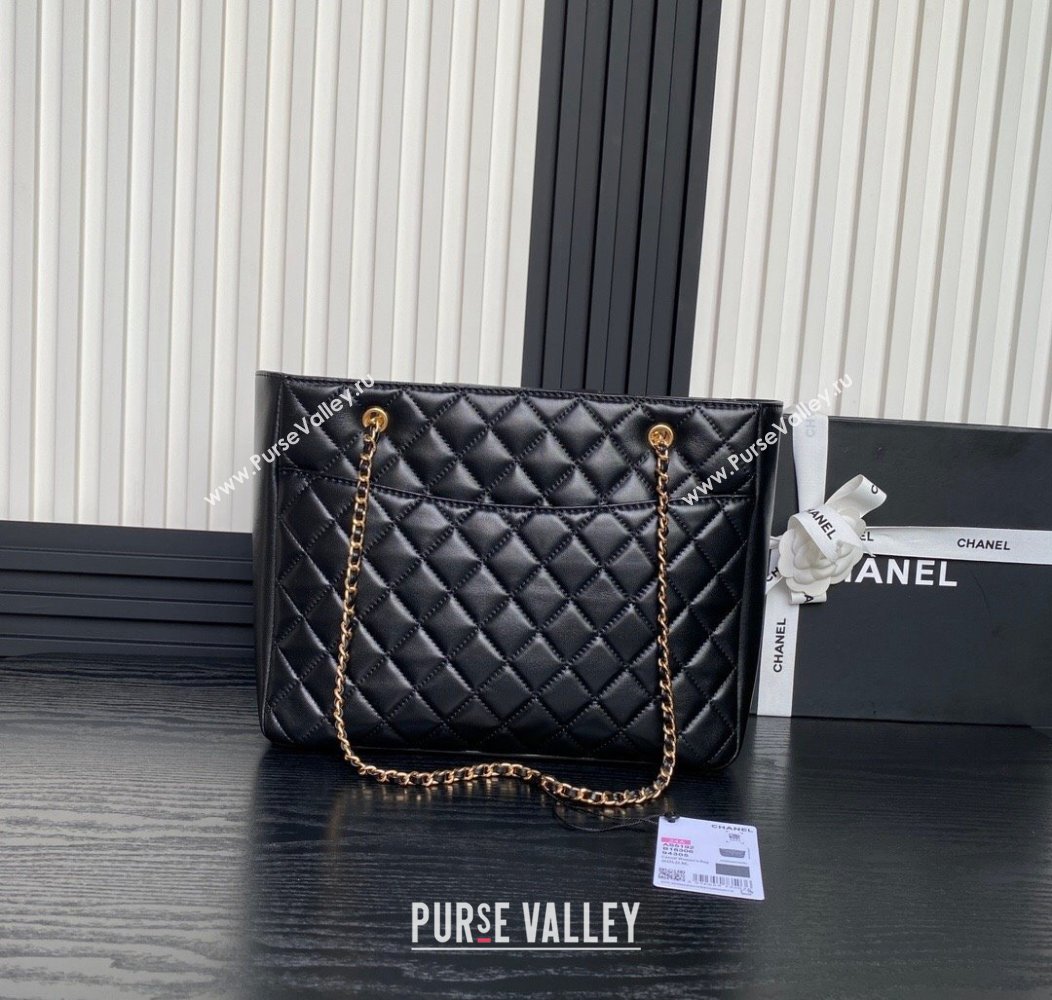 Chanel Shiny Lambskin Small Shopping Bag AS5192 Black 2024 (yezi-241207012)