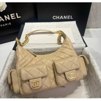 Chanel Shiny Lambskin Large Hobo Bag AS5339 Beige 2024 1206 (yezi-241206006)