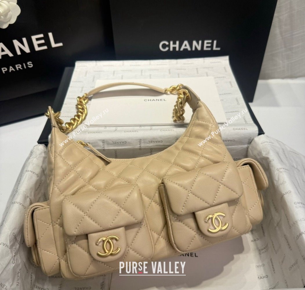 Chanel Shiny Lambskin Large Hobo Bag AS5339 Beige 2024 1206 (yezi-241206006)