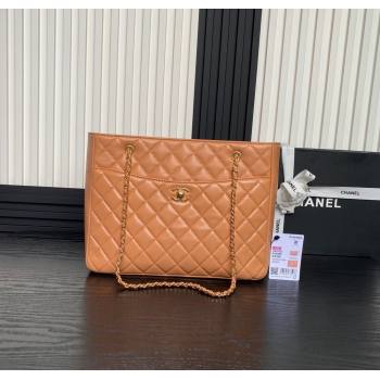 Chanel Shiny Lambskin Small Shopping Bag AS5192 Camel Brown 2024 (yezi-241207013)