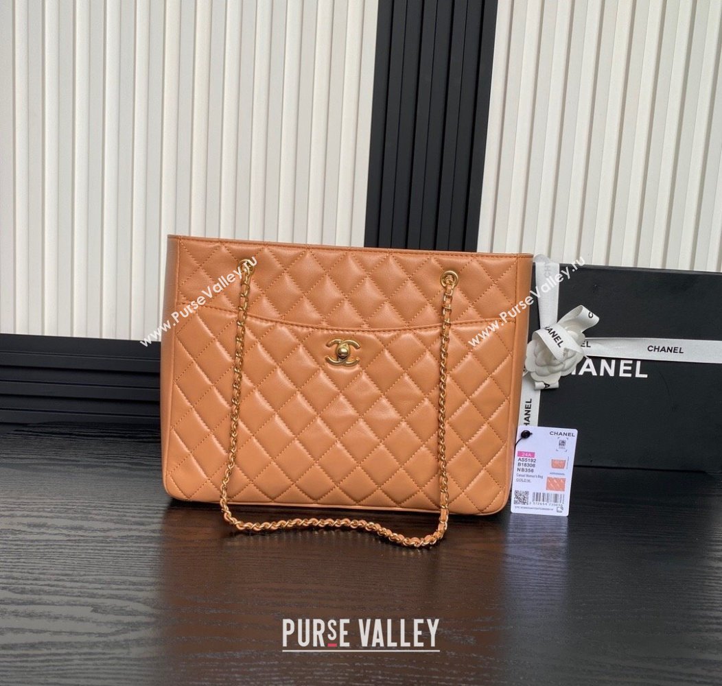 Chanel Shiny Lambskin Small Shopping Bag AS5192 Camel Brown 2024 (yezi-241207013)