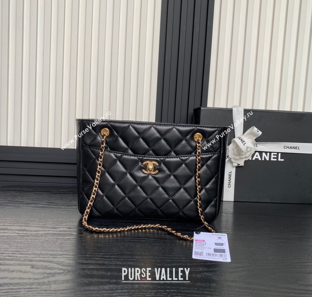 Chanel Shiny Lambskin Small Shopping Bag AS5215 Black 2024 (yezi-241207014)