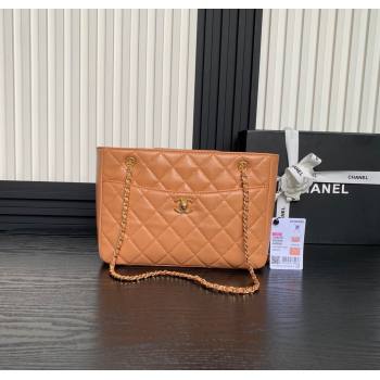 Chanel Shiny Lambskin Small Shopping Bag AS5215 Camel Brown 2024 (yezi-241207015)