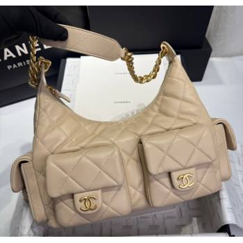 Chanel Shiny Lambskin Maxi Hobo Bag AS5302 Beige 2024 1206 (yezi-241206014)