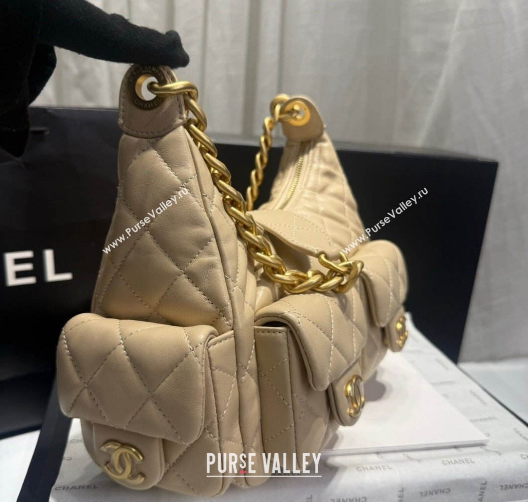 Chanel Shiny Lambskin Large Hobo Bag AS5339 Beige 2024 1206 (yezi-241206006)