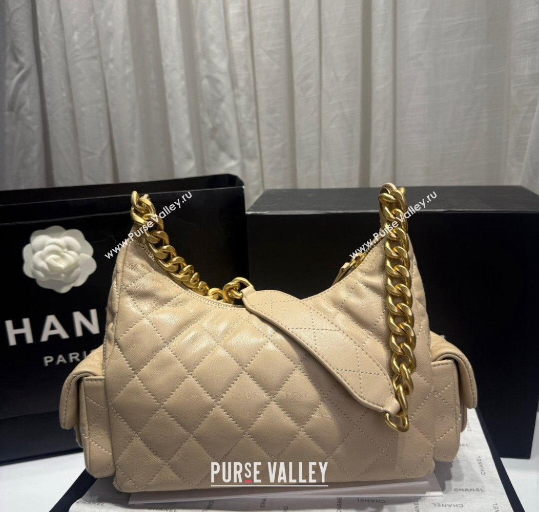 Chanel Shiny Lambskin Large Hobo Bag AS5339 Beige 2024 1206 (yezi-241206006)