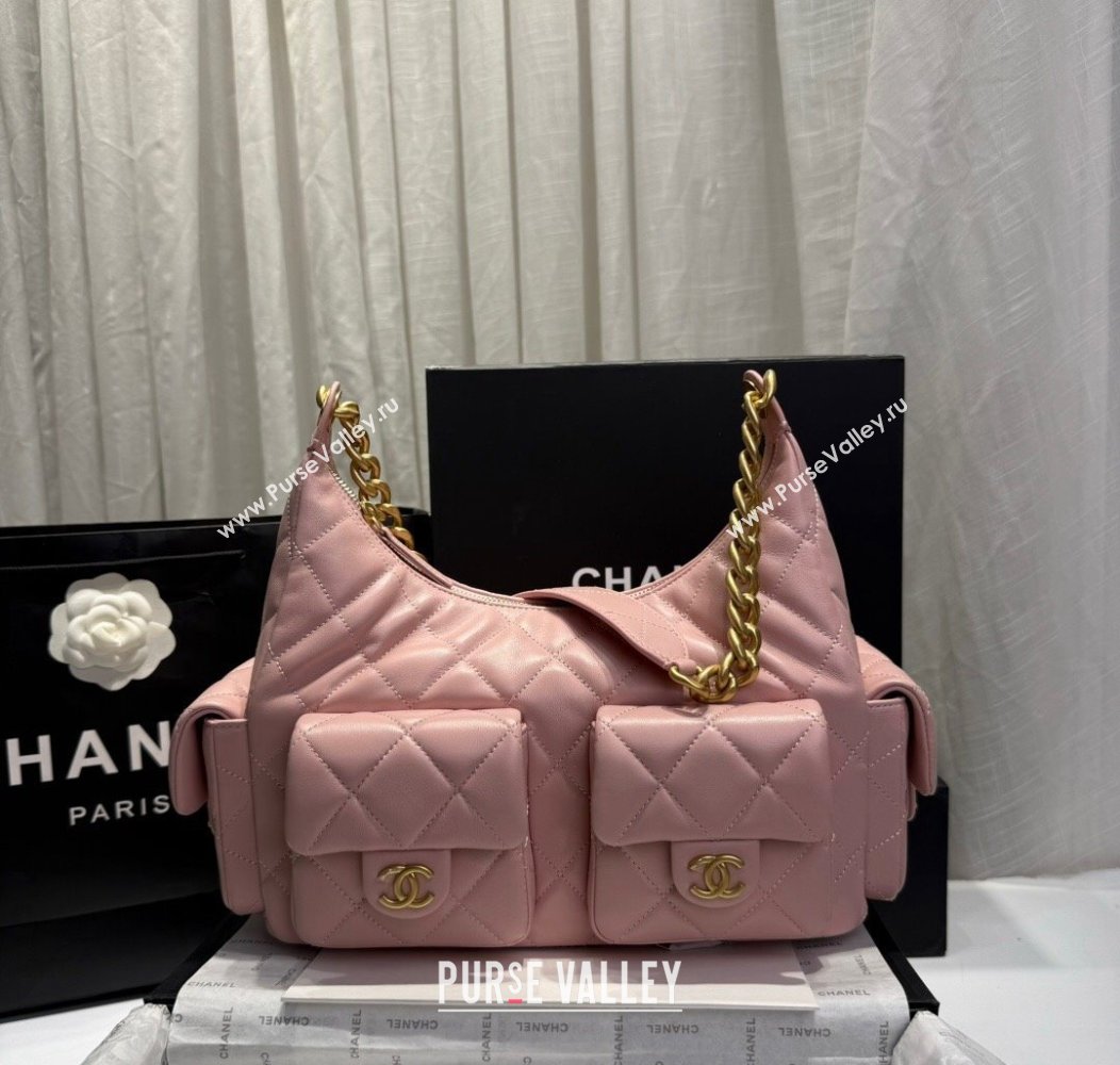 Chanel Shiny Lambskin Maxi Hobo Bag AS5302 Light Pink 2024 1206 (yezi-241206015)