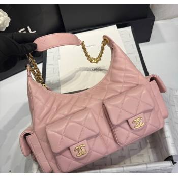 Chanel Shiny Lambskin Maxi Hobo Bag AS5302 Light Pink 2024 1206 (yezi-241206015)