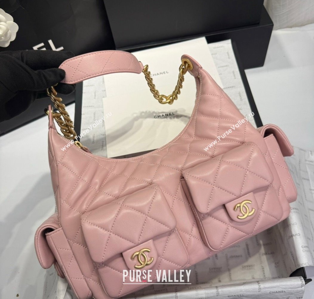 Chanel Shiny Lambskin Maxi Hobo Bag AS5302 Light Pink 2024 1206 (yezi-241206015)