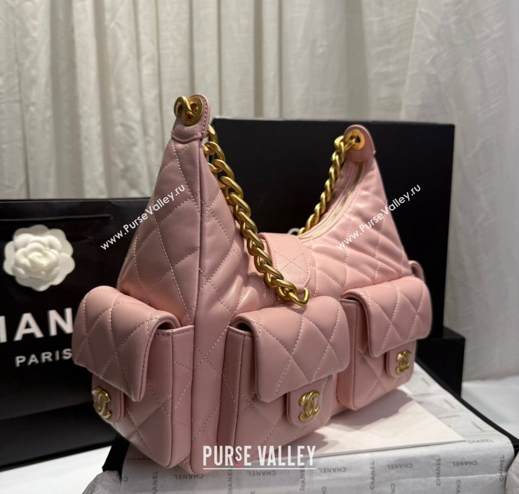 Chanel Shiny Lambskin Maxi Hobo Bag AS5302 Light Pink 2024 1206 (yezi-241206015)