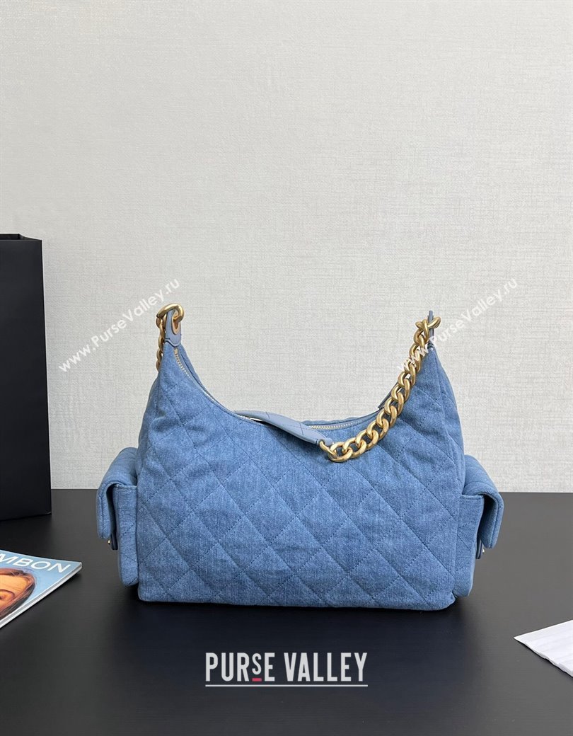 Chanel Washed Denim Maxi Hobo Bag AS5302 Light Blue 2024 1206 (yezi-241206016)