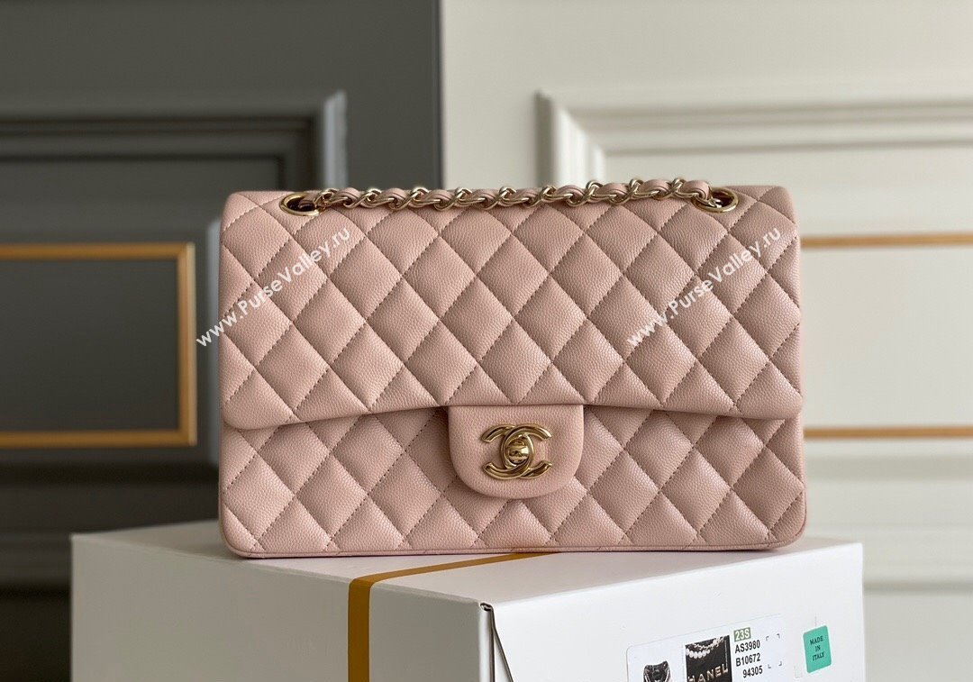 Chanel Quilted Grained Calfskin Classic Medium Flap bag A01112 Light Pink 2024 1207 (yezi-241207023)