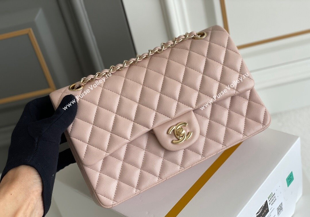 Chanel Quilted Grained Calfskin Classic Medium Flap bag A01112 Light Pink 2024 1207 (yezi-241207023)