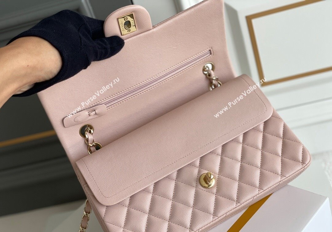 Chanel Quilted Grained Calfskin Classic Medium Flap bag A01112 Light Pink 2024 1207 (yezi-241207023)