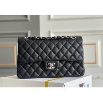 Chanel Quilted Grained Calfskin Classic Medium Flap bag A01112 Black/Silver 2024 1207 (yezi-241207024)