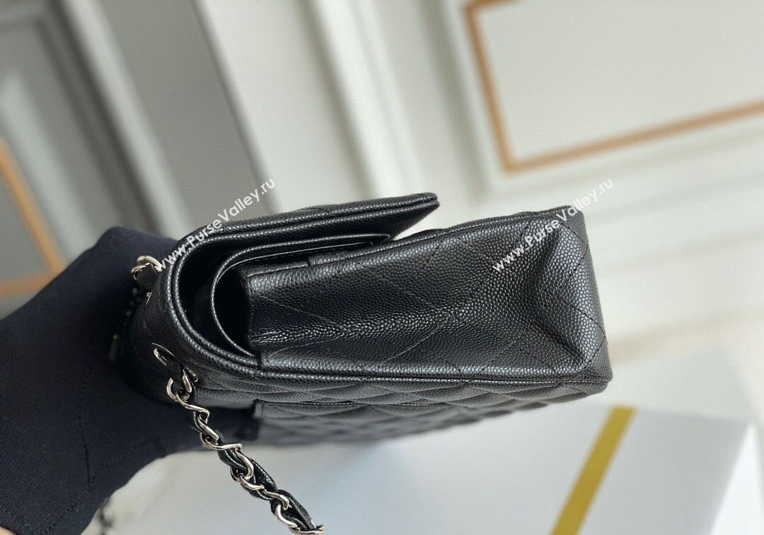 Chanel Quilted Grained Calfskin Classic Medium Flap bag A01112 Black/Silver 2024 1207 (yezi-241207024)