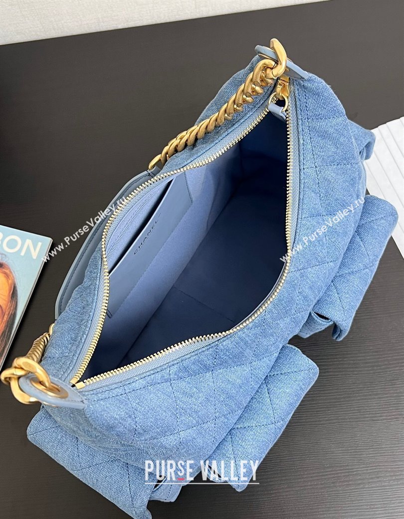 Chanel Washed Denim Maxi Hobo Bag AS5302 Light Blue 2024 1206 (yezi-241206016)